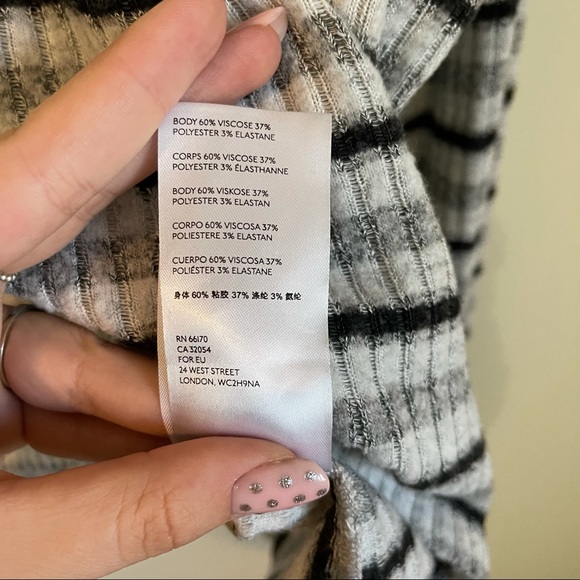 Anthropologie Grey Striped Cowl Neck Sweater Top - Picture 7 of 8